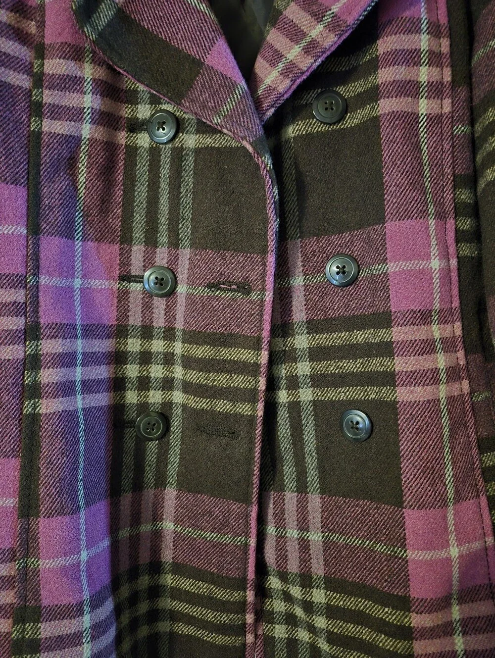 Old Navy Pink and Brown Plaid Double-Breasted Peacoat